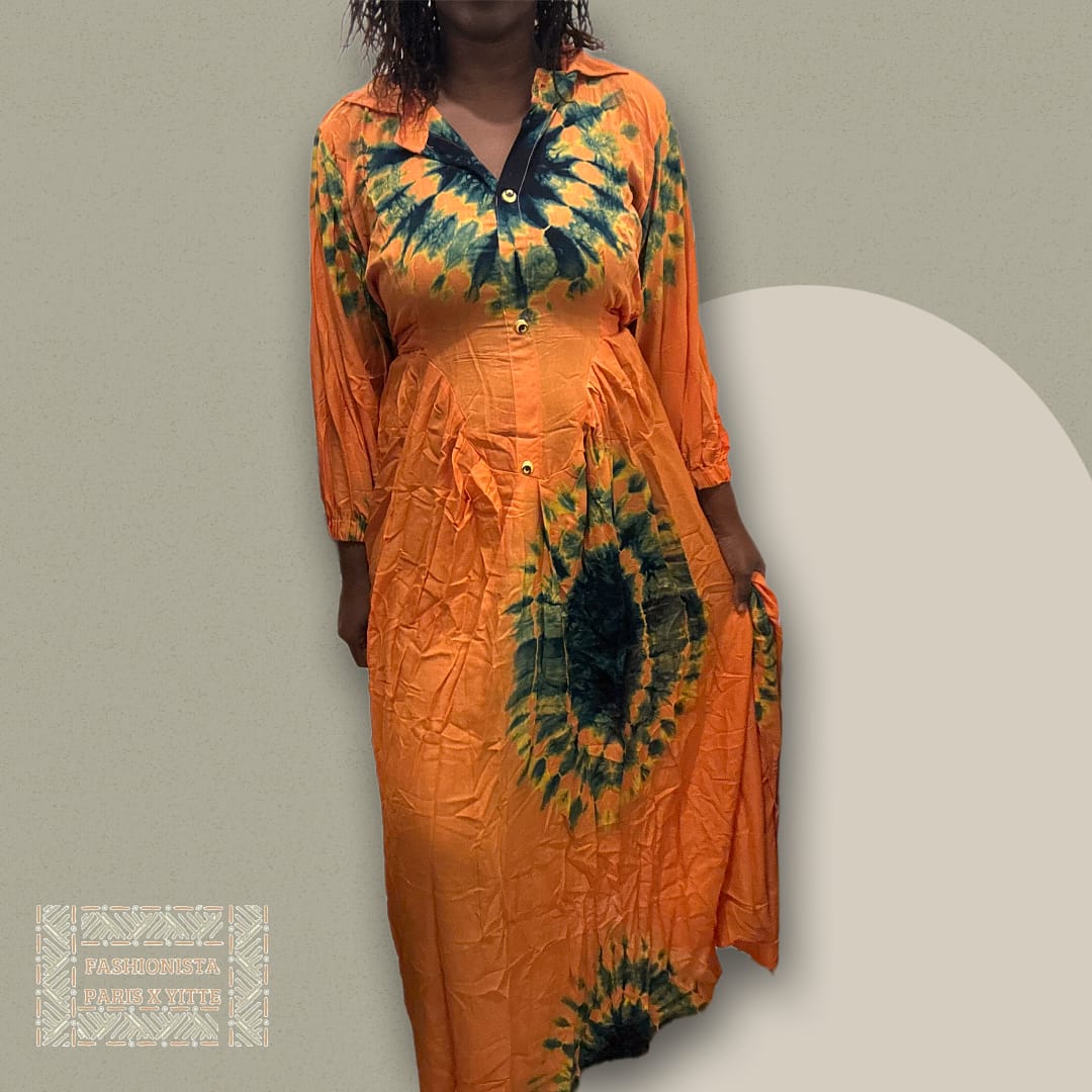 Robe melhfa orange longue