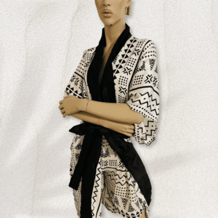 Ensemble short + peignoir en soie imprimée et satin