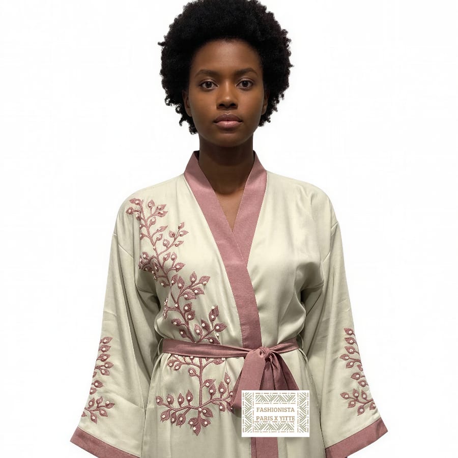 Kimono beige et rose