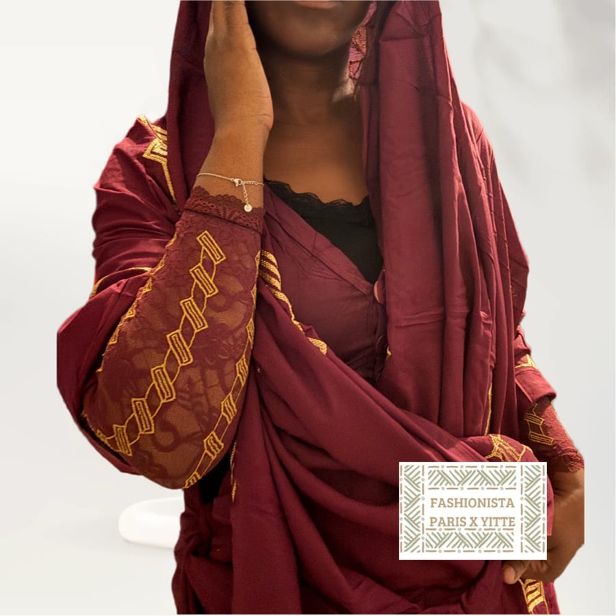 Melhfa Bordeaux Brodée + Top Assorti