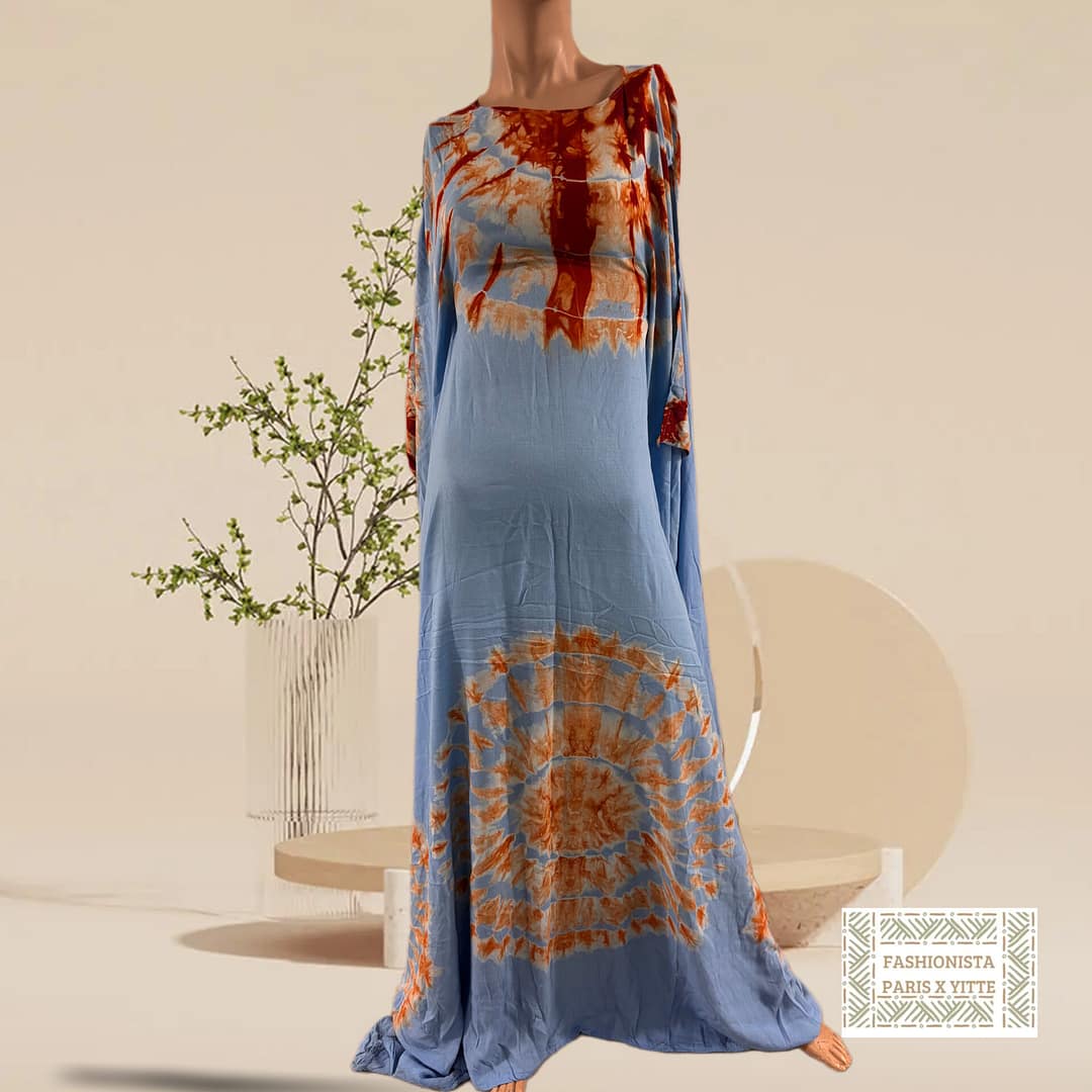 Robe melhfa bleue et orange