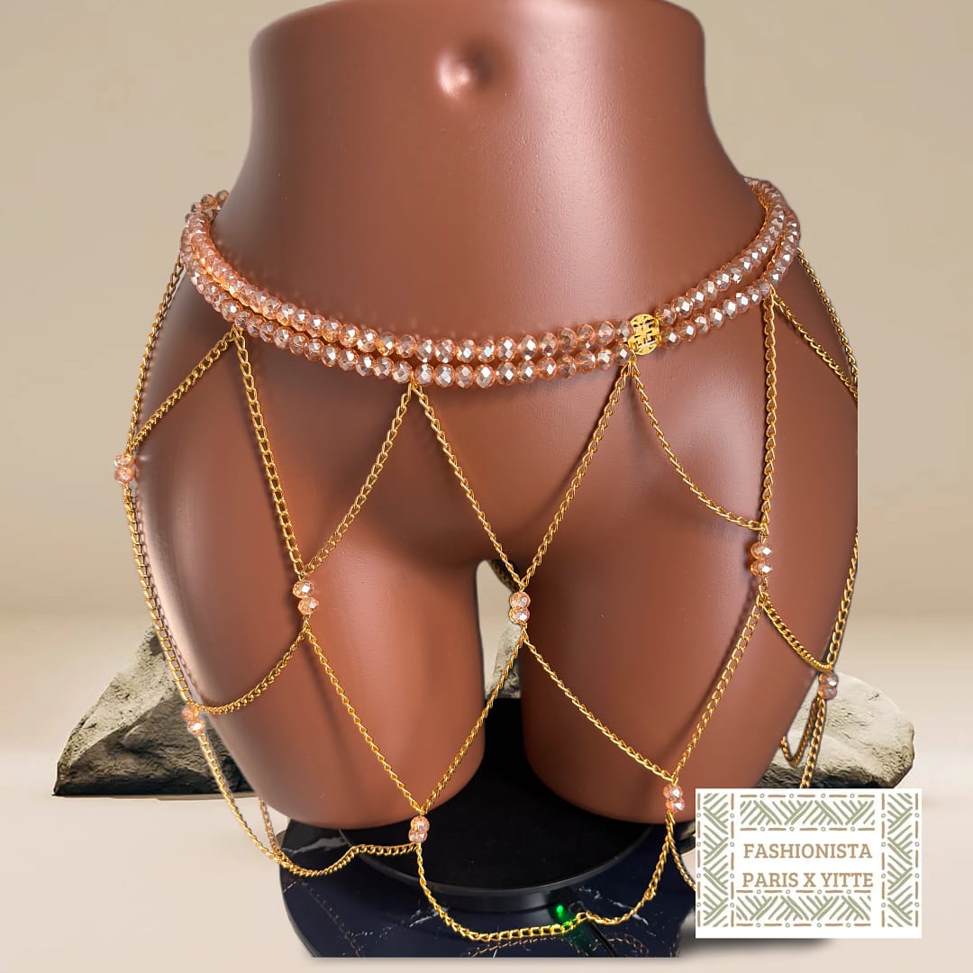 Chaîne de taille dorée & perles ambrées