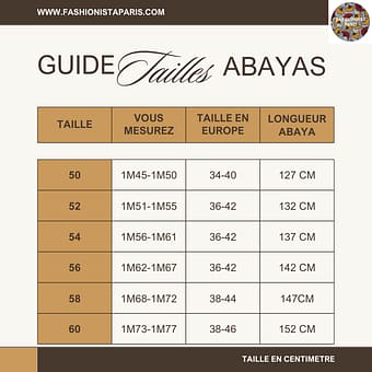 Guide de tailles Abayas - Fashionista Paris