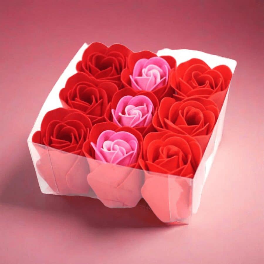 Boîte de 9 Roses de Savon - Rouge