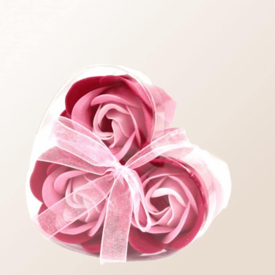 Boîte de 3 Roses de Savon Coeur - Rose