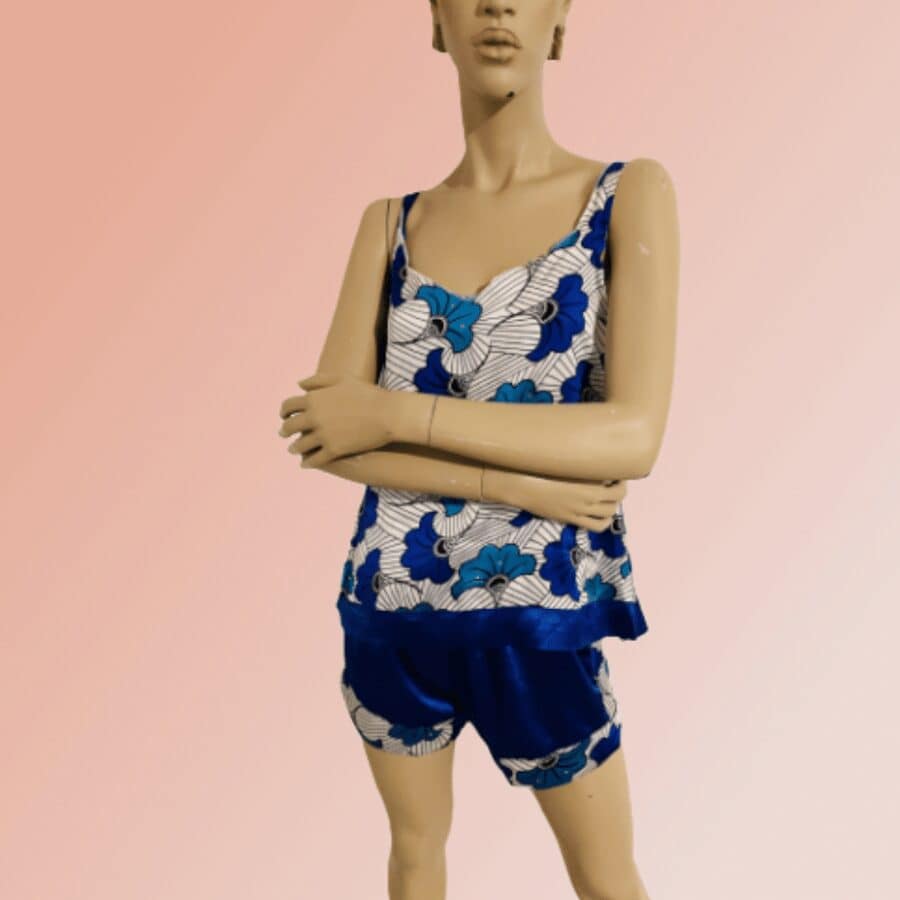 Ensemble Top + short soie imprimée et satin