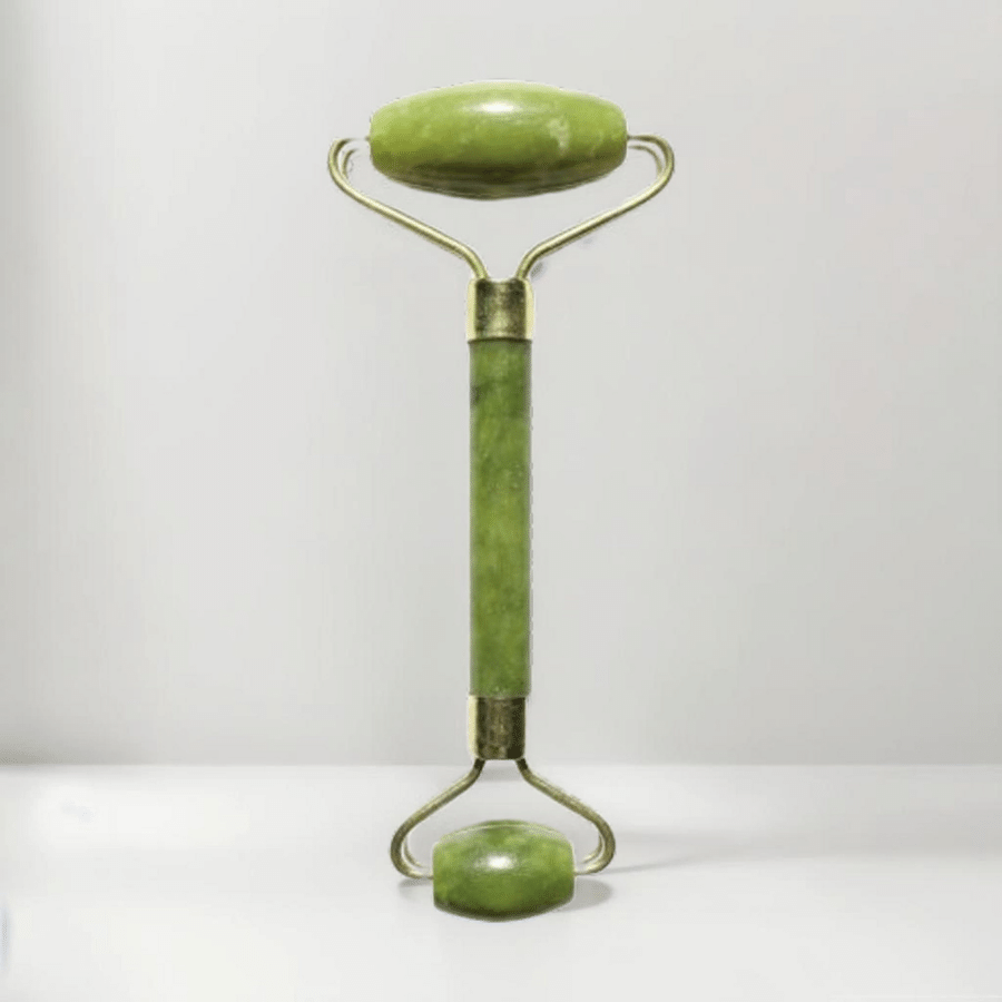 Masseur roller visage en pierre de jade vert + housse