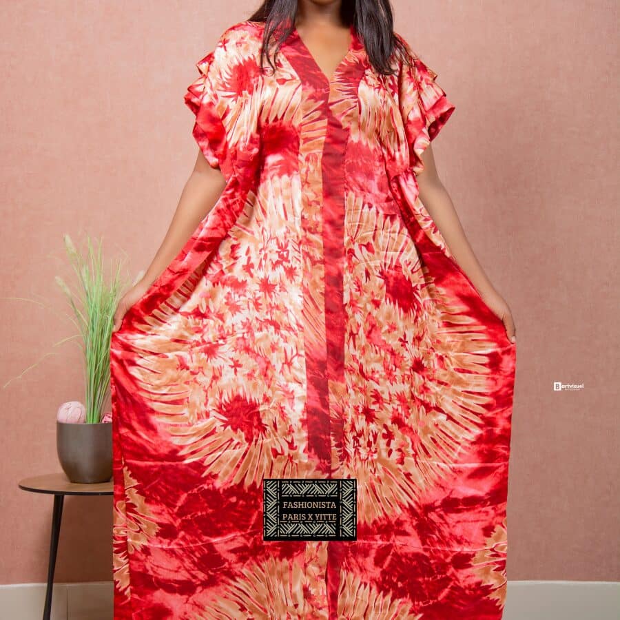 Robe Soie Imprimée – Rouge et Beige