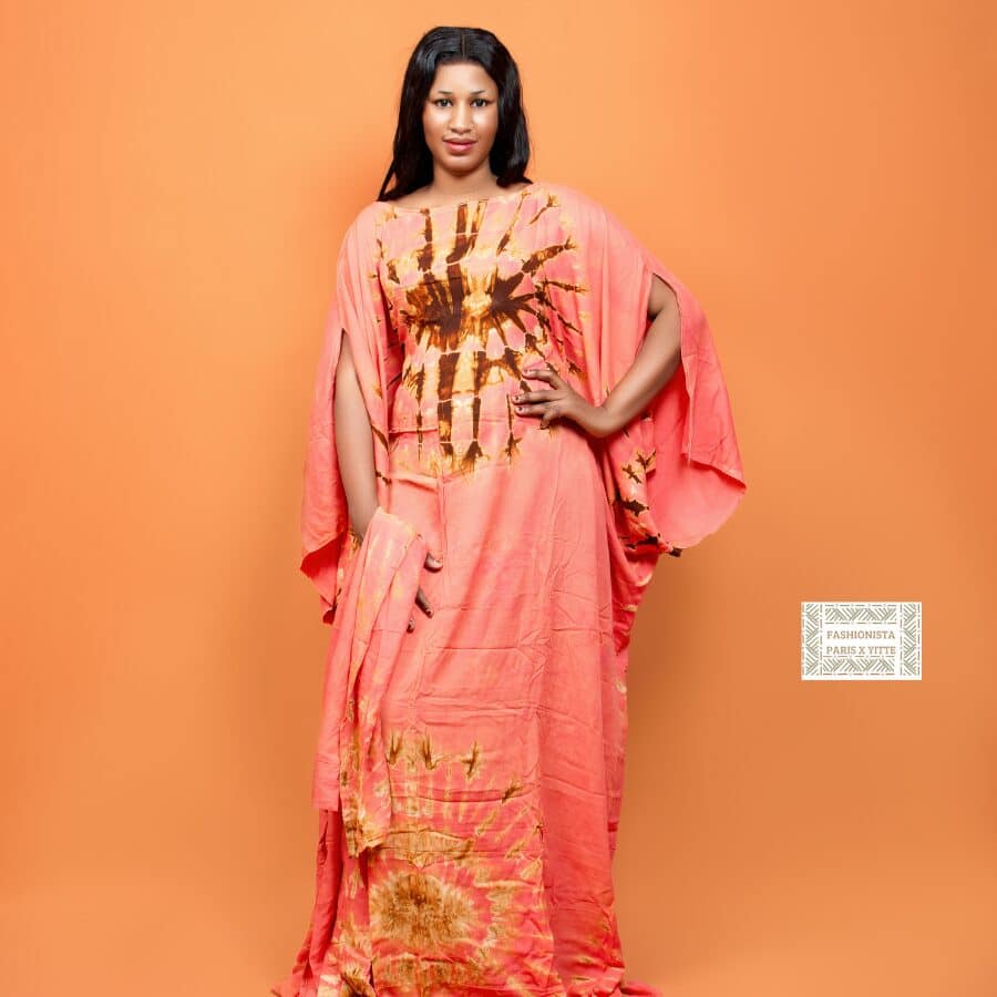 Robe melhfa saumon/marron