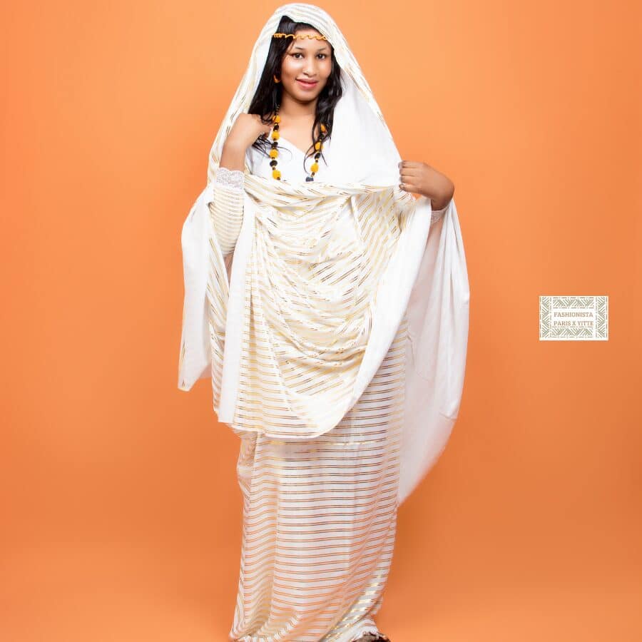 Melhfa body blanc et doré