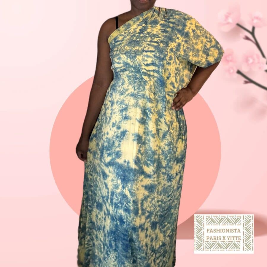 Robe Melhfa Asymétrique jaune et bleue