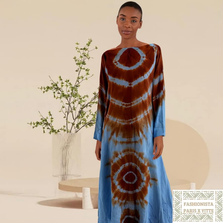 Robe melhfa bleu et marron