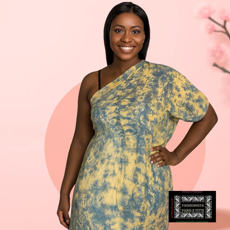 Robe asymetrique jaune et bleu