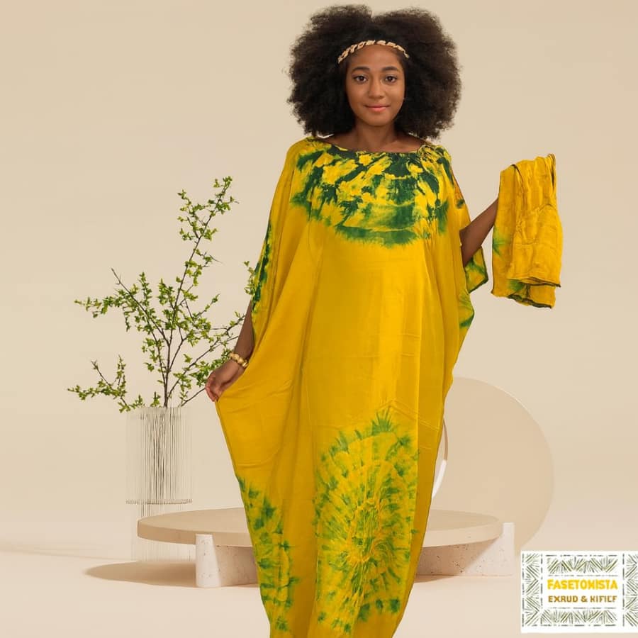 Robe melhfa jaune et verte
